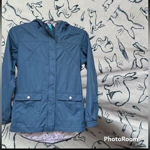 EUC Mountain Warehouse Navy Windbreaker, Hood Lavender Bunny Print Lining Zip Up